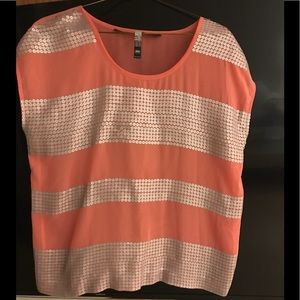 Kenzie peach color sheer sequin top size medium